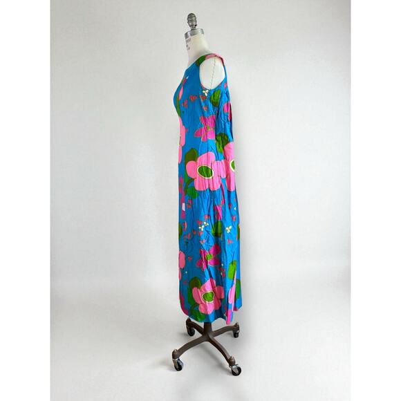 Vtg 1960s Alice Polynesian Hawaiian Floral Waterfall Sleeveless Maxi Dress | S - Picture 8 of 13